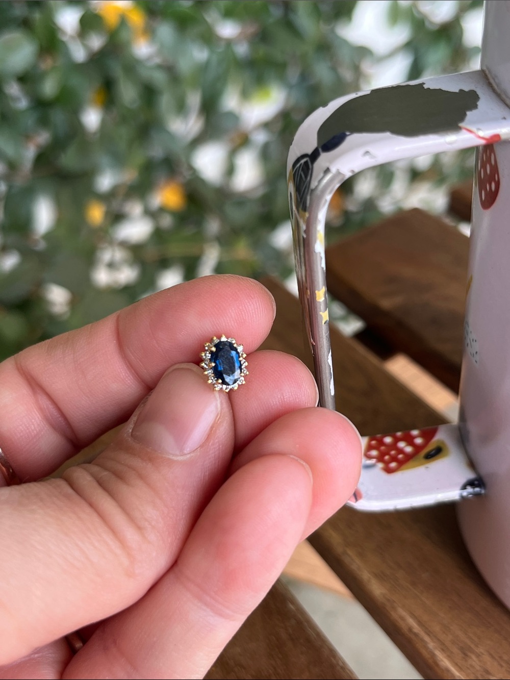 18k Gold Stud Earrings with Deep Blue oval  sapphires & diamond halo - Picture 6 of 6